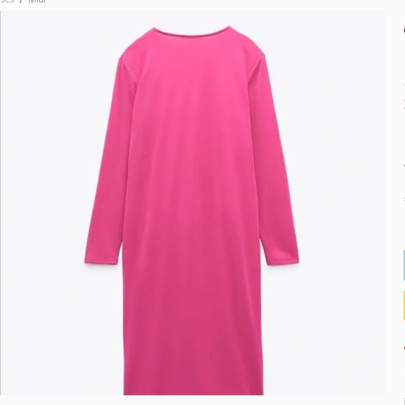 NWOT ZARA BLOGGERS FAV PINK KNOT FRONT DETAIL MIDI DRESS STRETCH MEDIUM - Picture 10 of 12